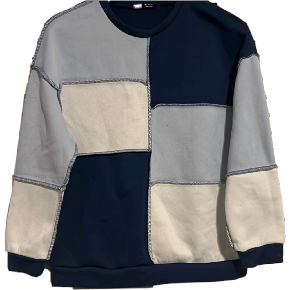 Blue and white colored block sweatshirt